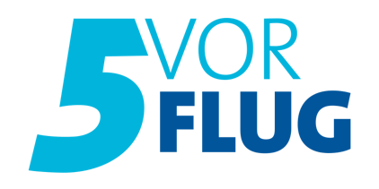 5 vor Flug logo - Representing the brand.